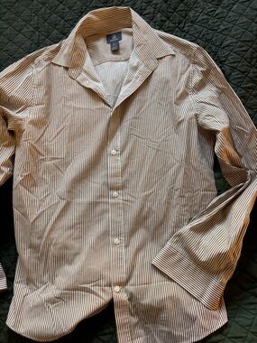 Men's Striped Button-Up Shirt - mustard White